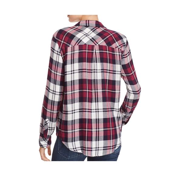 Rails Hunter Plaid Shirt Women’s Medium Rayon Button Down Navy/Burgundy Flannel - Picture 2 of 16